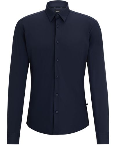 BOSS Slim-Fit Hemd aus funktionalem Stretch-Jersey - Blau