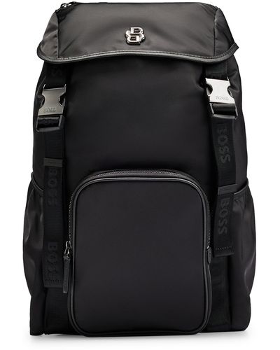 BOSS Matte-twill Backpack With Double Monogram And Full Lining - Black