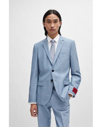 HUGO Extra-slim-fit Jacket In Linen-look Cloth - Blue