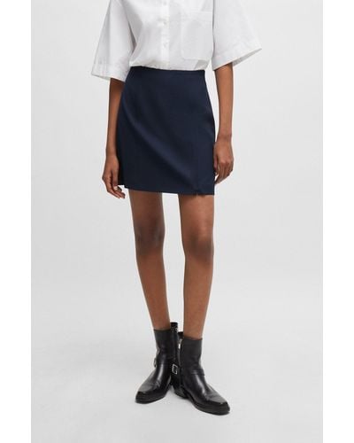 HUGO A-line Mini Skirt With Zipped Slit Detail - Blue