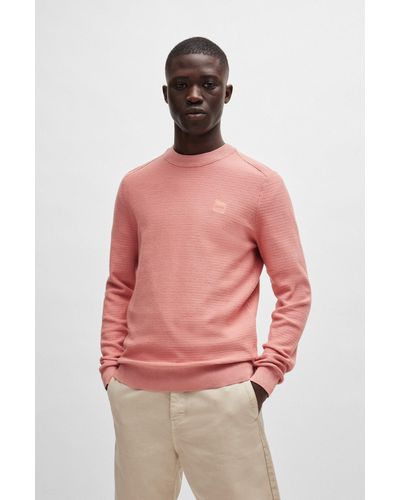 BOSS Cotton-cashmere Regular-fit Jumper With Logo Patch - Pink
