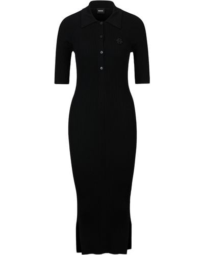 BOSS Kleid mit Knopfleiste und Doppel-Monogramm - Schwarz