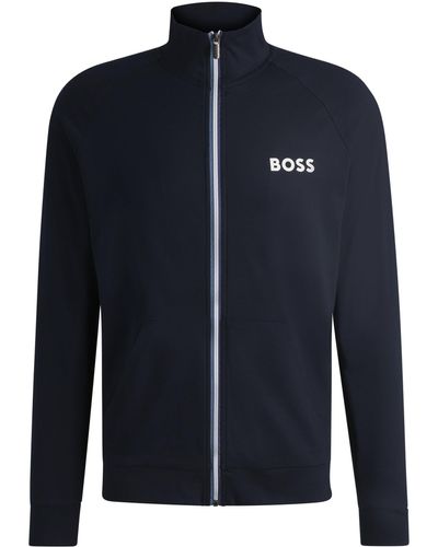 BOSS Jacke aus French Terry mit Reißverschluss und Logo-Detail - Blau