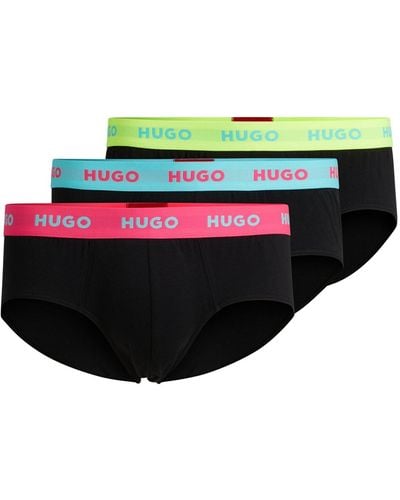 HUGO Three-pack Of Logo-waistband Briefs In Stretch Cotton - Green