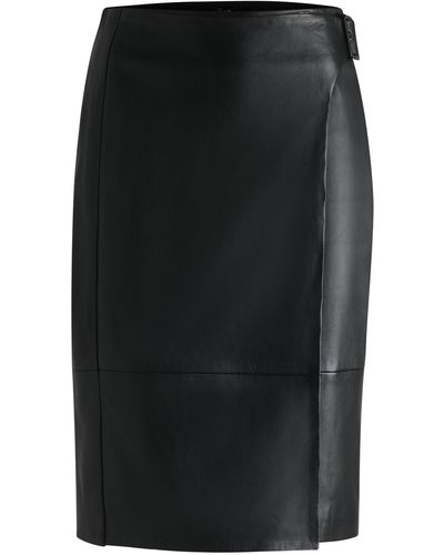BOSS Leather Skirt With Strap Detail - Black