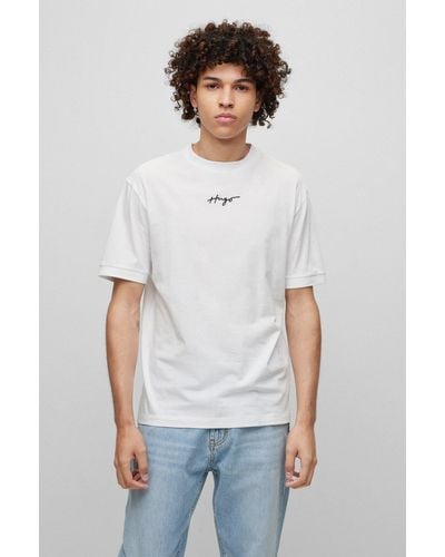 HUGO Relaxed-fit T-shirt In Cotton Jersey With Embroidered Logo - White
