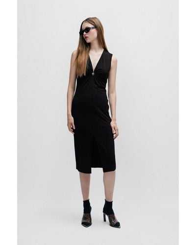 HUGO Sleeveless Midi Dress With Cut-outs And Ring Detail - Black