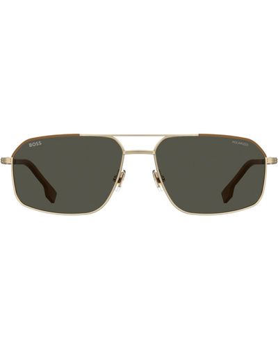 BOSS In Italien gefertigte Sonnenbrille mit Lederbesatz in limitierter Edition - Mettallic