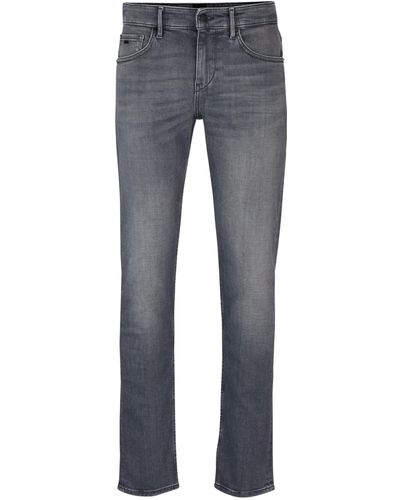BOSS Extra Slim-Fit Jeans aus grauem Denim mit Kaschmir-Haptik