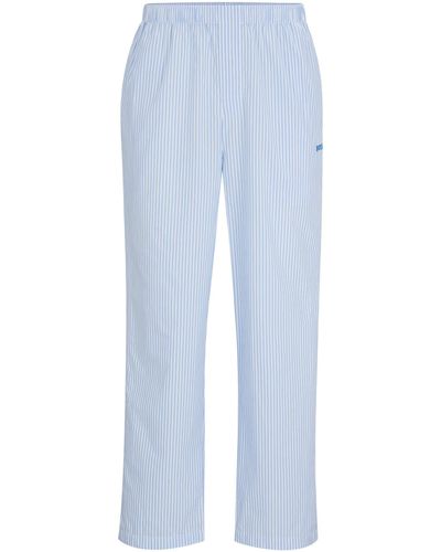 BOSS Logo-embroidered Pyjama Bottoms In Striped Cotton Poplin - Blue