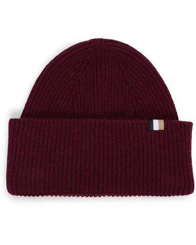 BOSS Geribde Beanie Met Kenmerkend Streepdetail - Rood