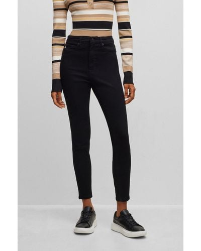 BOSS High-waisted Cropped Jeans In Black Power-stretch Denim