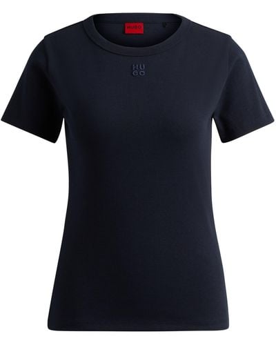 HUGO T-shirt Van Een Katoenmix Met Tweedelig Logostiksel - Zwart