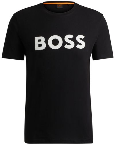 BOSS T-shirt Van Katoenen Jersey Met Logo In Rubberprint - Zwart