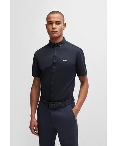 BOSS Regular-fit Shirt In Cotton Piqué Jersey - Black