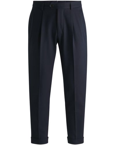 BOSS Relaxed-fit Trousers In Cotton, Virgin Wool And Stretch - Blue