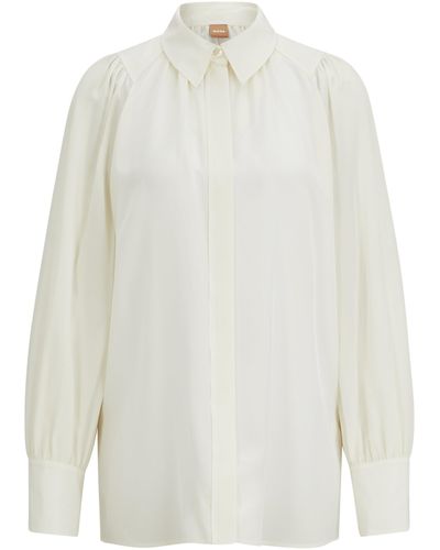 BOSS Relaxed-Fit Bluse aus gewaschener Seide - Weiß