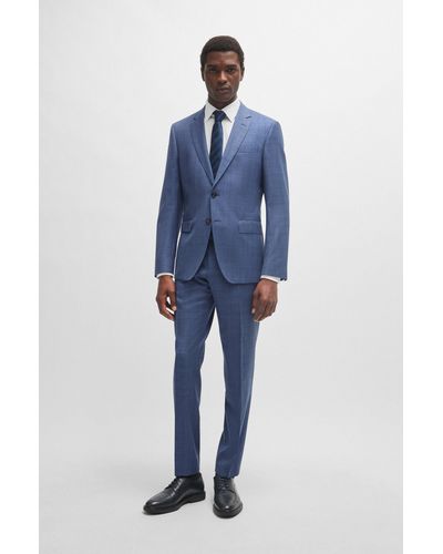 BOSS Slim-fit Suit In Checked Virgin-wool Serge - Blue