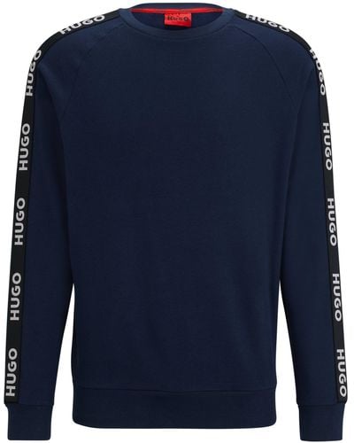 HUGO Sweatshirt Van Katoenen Sweatstof Met Logoband En Geribbelde Boorden - Blauw
