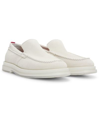 HUGO Suede Loafers With Translucent Rubber Sole - White