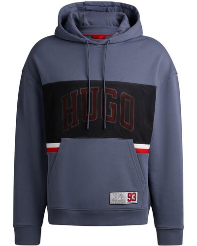 HUGO Relaxed-fit Hoodie Van Katoenen Badstof Met Een Sportief Logo - Blauw