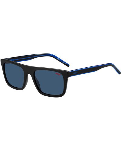 HUGO Gafas de sol de acetato negro con lentes de tono azul
