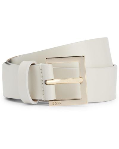 BOSS Italian-leather Belt With Gold-tone Eyelets - White