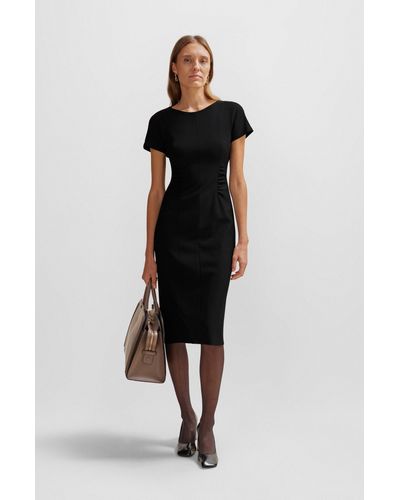 BOSS Short-sleeved Business Dress With Gathered Details - Black
