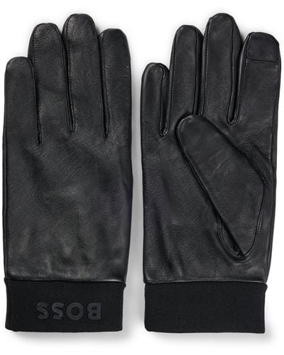 BOSS Leather Gloves With Branding And Touchscreen-friendly Fingertips - Black