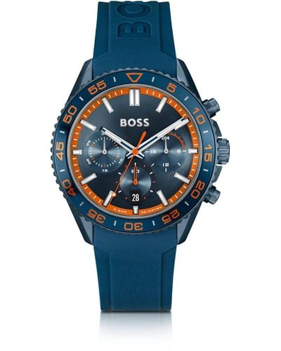 BOSS Blue Silicone-strap Chronograph Watch With Tonal Dial