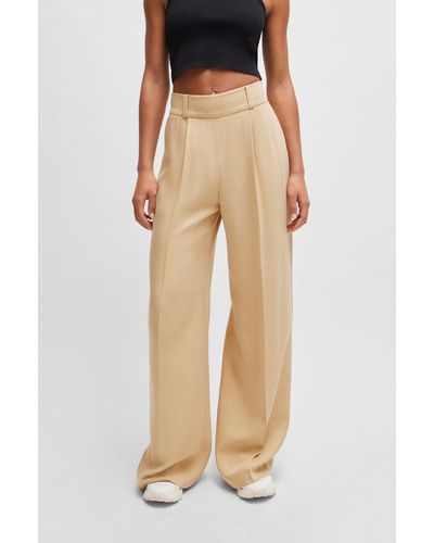 HUGO Relaxed-fit Pants With Wide Leg - Natural