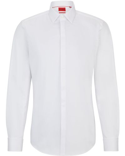 HUGO Slim-fit Smokingoverhemd Van Katoensatijn Met Stretch - Wit