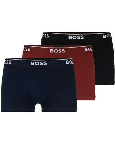 BOSS Three-pack Of Stretch-cotton Trunks With Logo Waistbands - Black