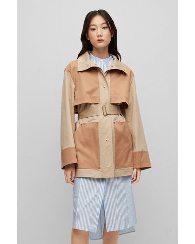 BOSS Relaxed-fit Coat In Stretch-cotton Twill - Natural