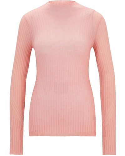 BOSS Wool-blend Slim-fit Sweater With Side Slits - Pink