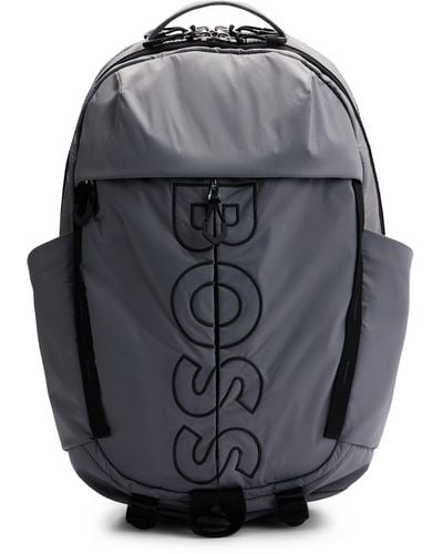 BOSS Coated-velour Multi-pocket Backpack With Outline Logo - Grey