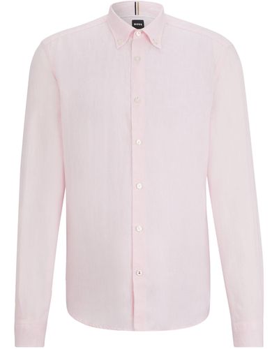 BOSS Regular-Fit Hemd aus Leinen mit Button-Down-Kragen - Pink