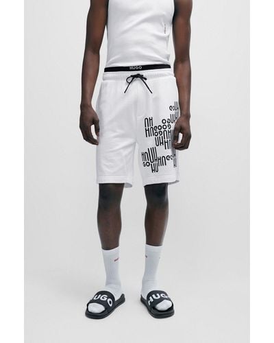 HUGO Cotton-terry Shorts With Drawstring And Logo Print - White