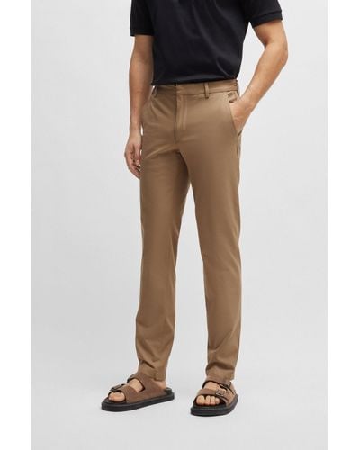 BOSS Slim-fit Trousers In A Cotton Blend - Natural