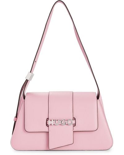 HUGO Faux-leather Shoulder Bag With Logo Lettering - Pink
