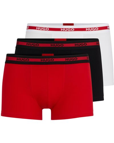 HUGO Lot de trois boxers courts en coton stretch avec taille logotée - Rouge