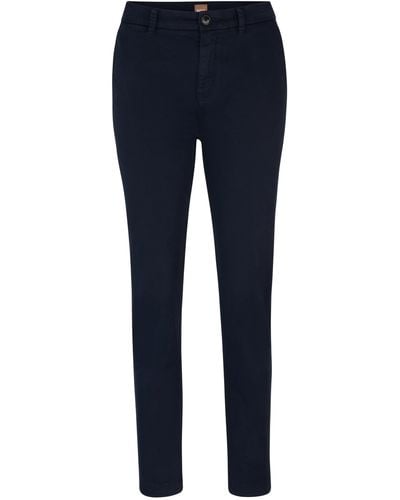 BOSS Regular-Fit Hose aus elastischem Baumwoll-Satin - Blau