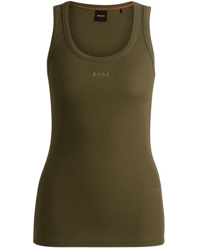 BOSS Stretch-cotton Slim-fit Vest With Ribbed Structure - Green