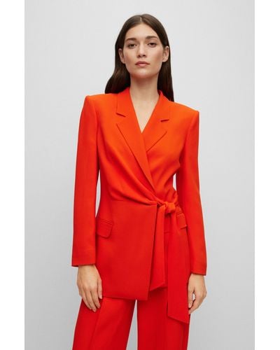 BOSS Regular-fit Long-length Jacket With Belted Waist - Red