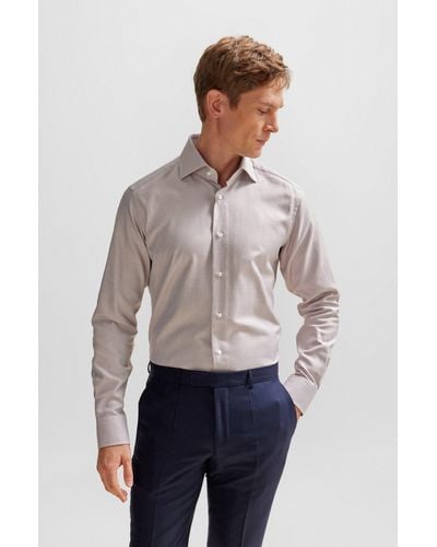BOSS Regular-fit Long-sleeved Shirt In Cotton Dobby - Brown
