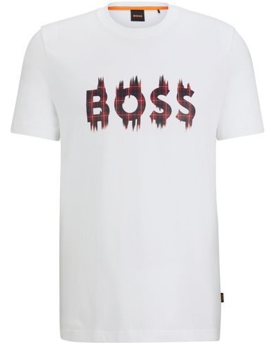 BOSS Regular-fit T-shirt Van Katoenen Jersey Met Nieuwe Print - Wit