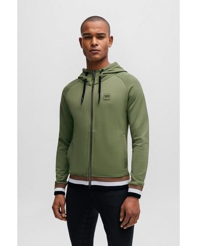 BOSS Equestrian Zip-up Hoodie With Silicone Logo Patch - Green