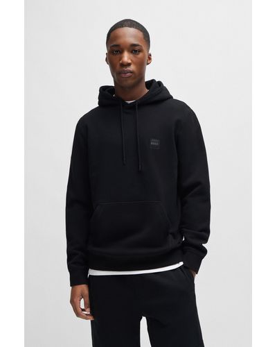 BOSS Cotton-terry Hoodie With Logo Patch - Black