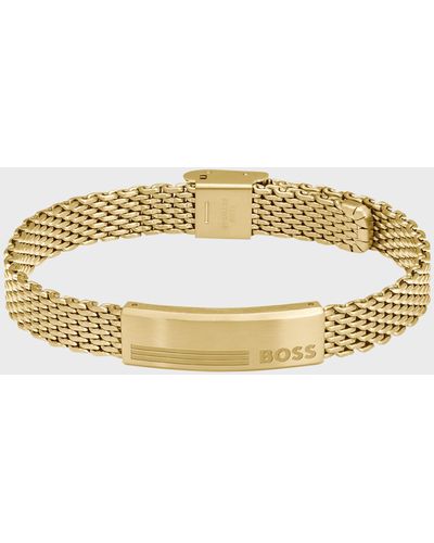 BOSS Bracelet chaîne milanaise dorée avec plaquette logotée - Métallisé