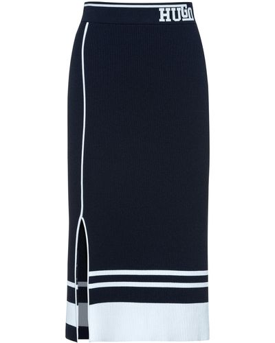 HUGO Slim-fit Knitted Skirt With Stripes And Logo - Blue